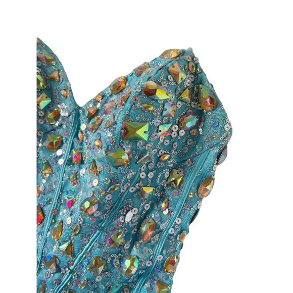 MASQUERADE Womens Size 1/2 Strapless Rhinestone Corset Tulle Prom Maxi Dress - Picture 7 of 7